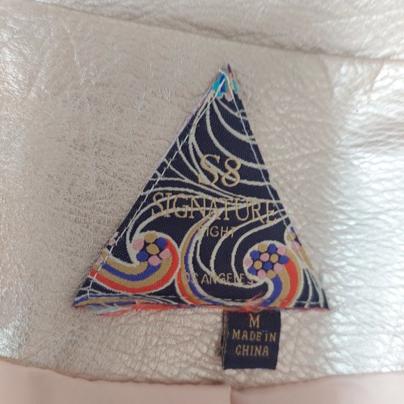 NWOT Signature 8 of Los Angeles Faux Leather Moto Jacket Champagne Color - Picture 14 of 17